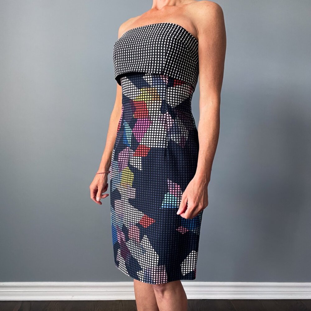 Trina Turk - Black, White, & Multicolored Geometric Pattern Strapless Dress Sz 4